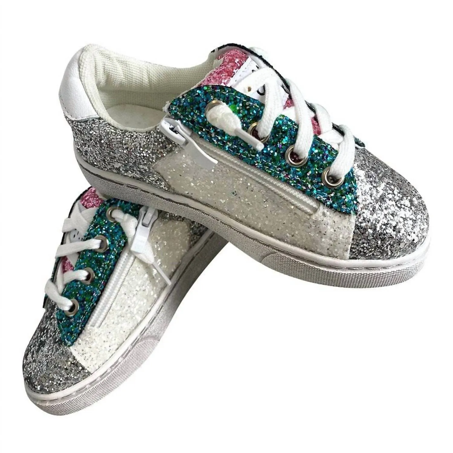 Girl's Star Glitter Sneakers In White Multi