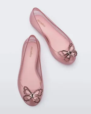 Girls' Sweet Love Butterly Flats In Pink Glitter