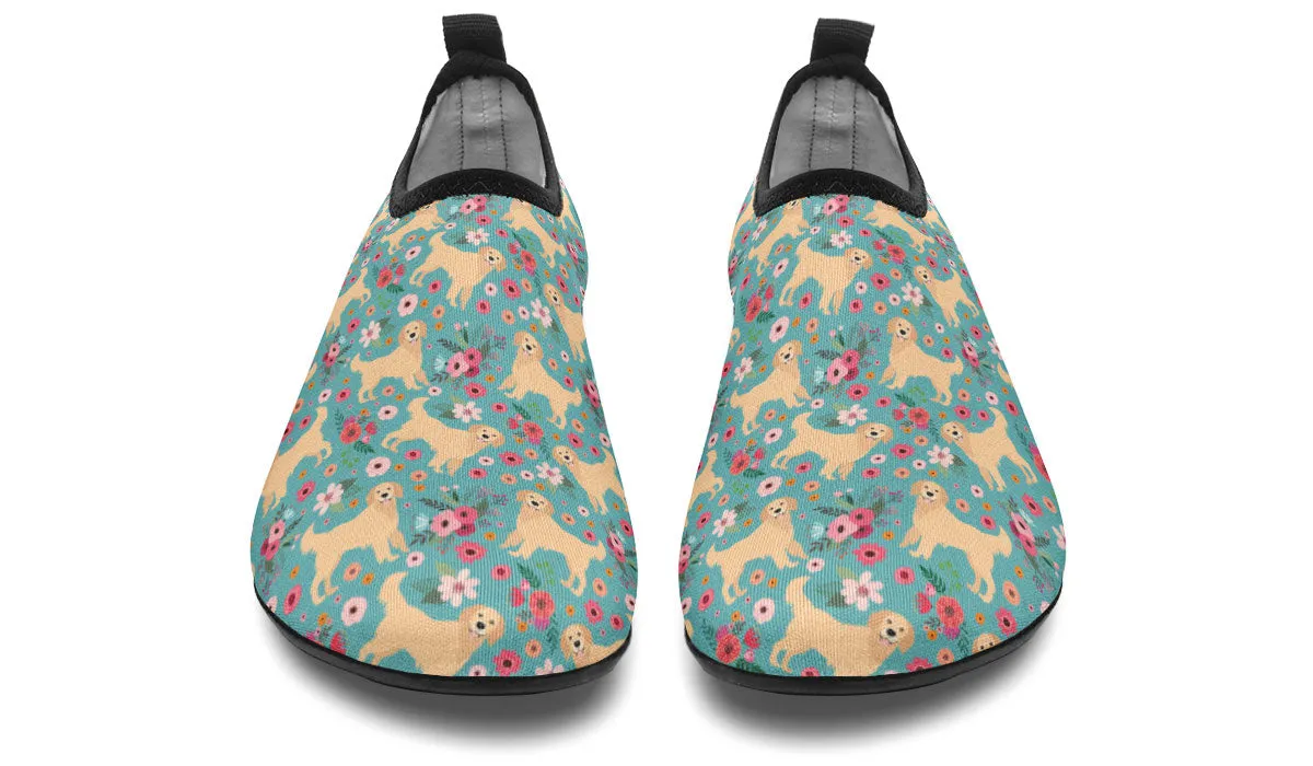 Golden Retriever Flower Aqua Barefoot Shoes