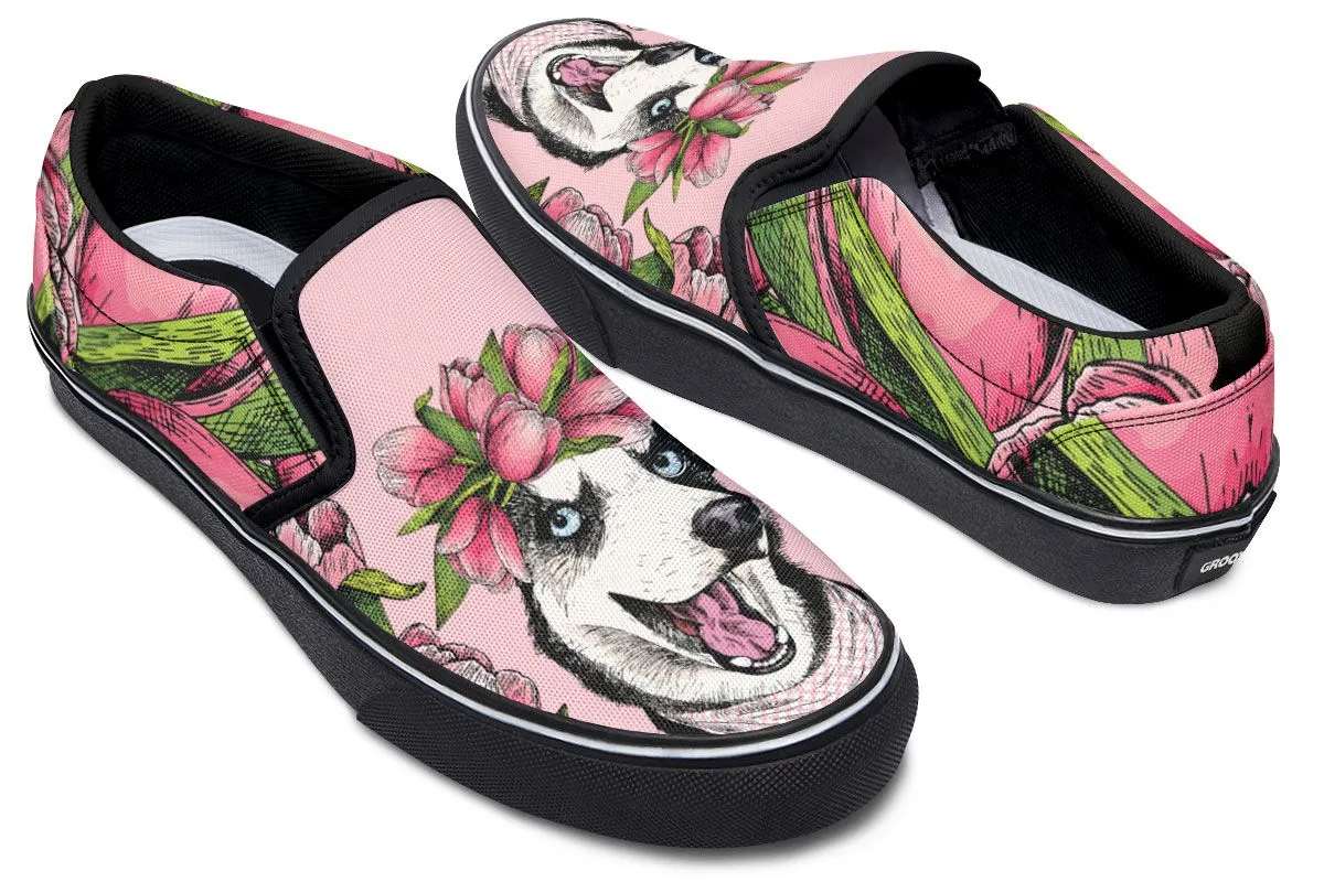 Goofy Siberian Husky Slip-On Shoes