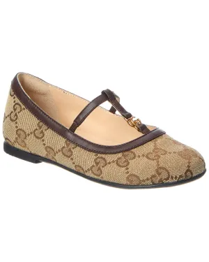 Gucci GG Canvas & Leather Flat