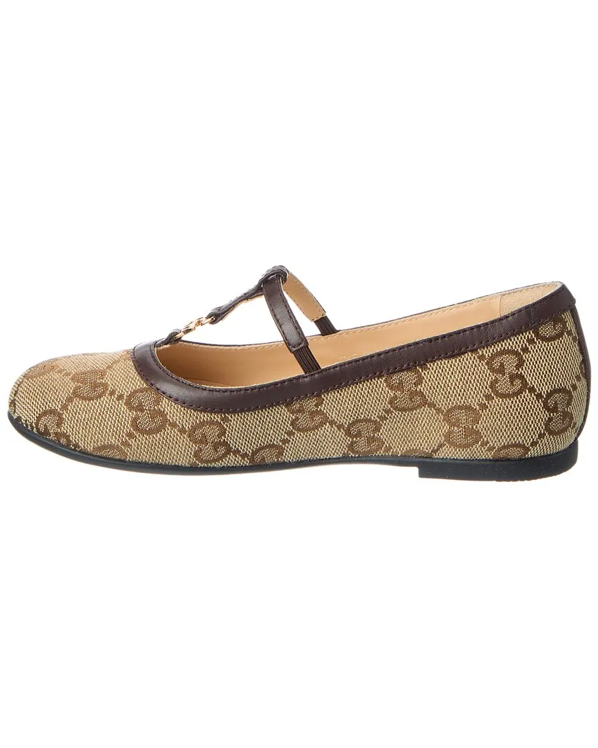 Gucci GG Canvas & Leather Flat