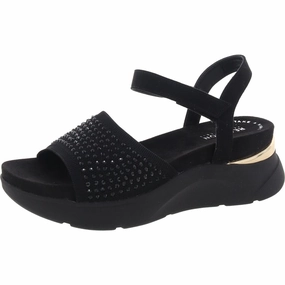 Hera Womens Embellished Faux Suede Wedge Sandals