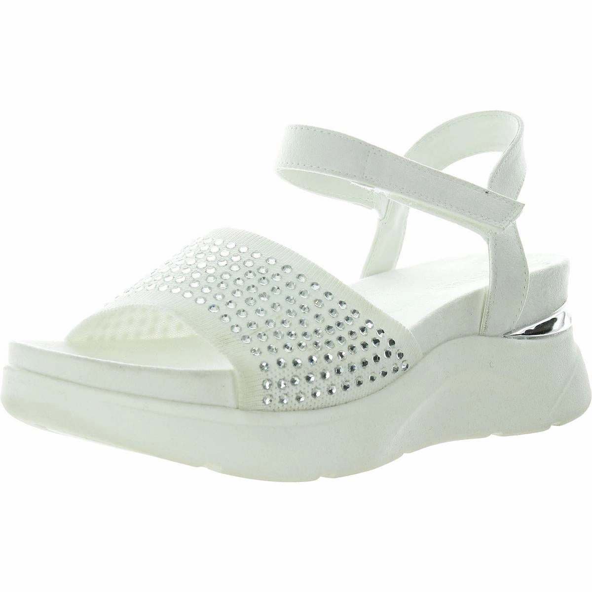 Hera Womens Embellished Faux Suede Wedge Sandals