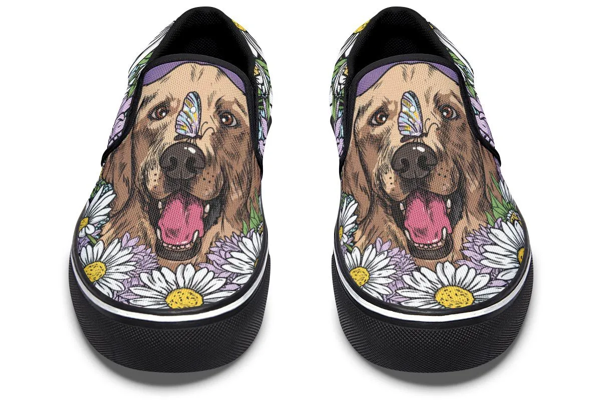 Illustrated Golden Retriever Slip-On Shoes