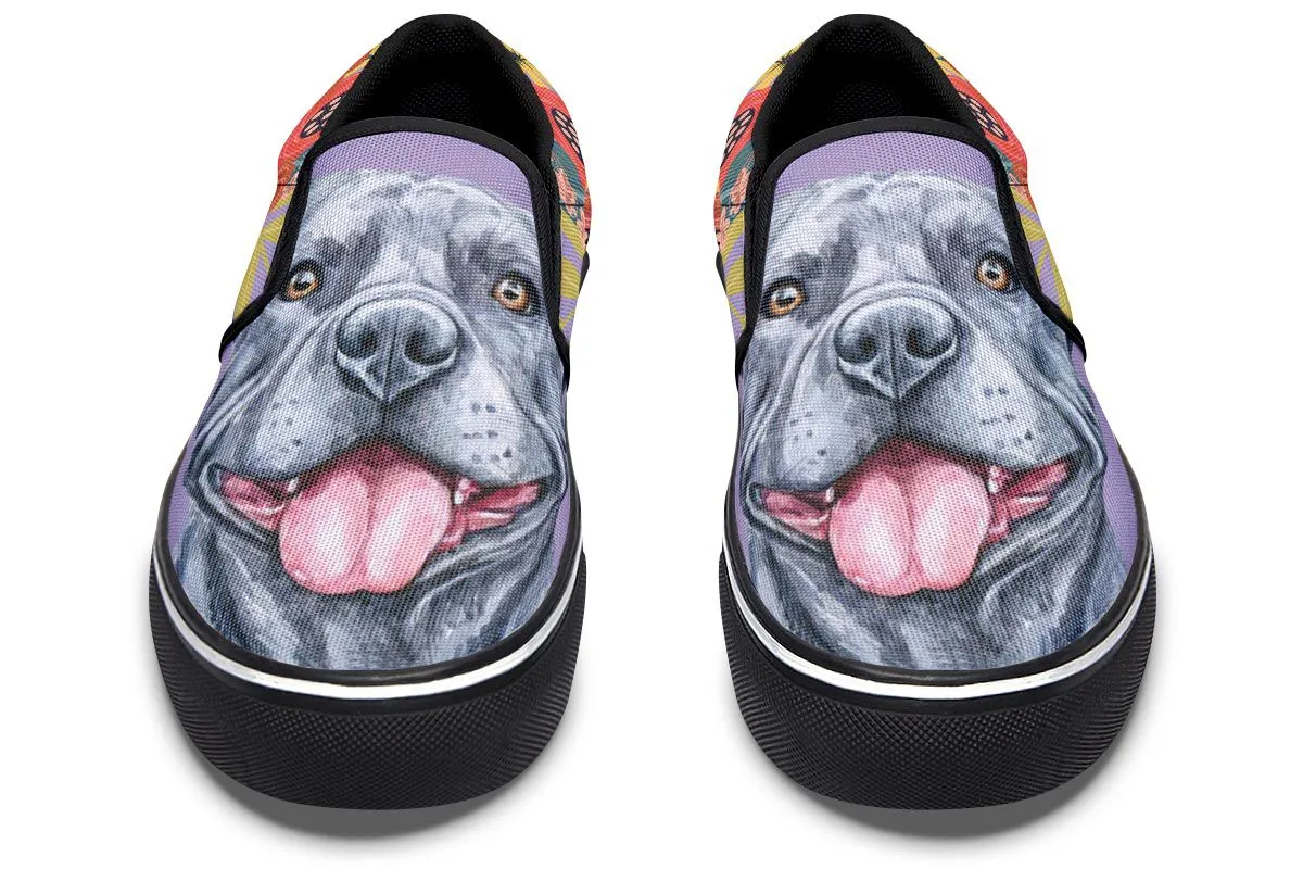Joyful Grey Pit Bull Slip-On Shoes