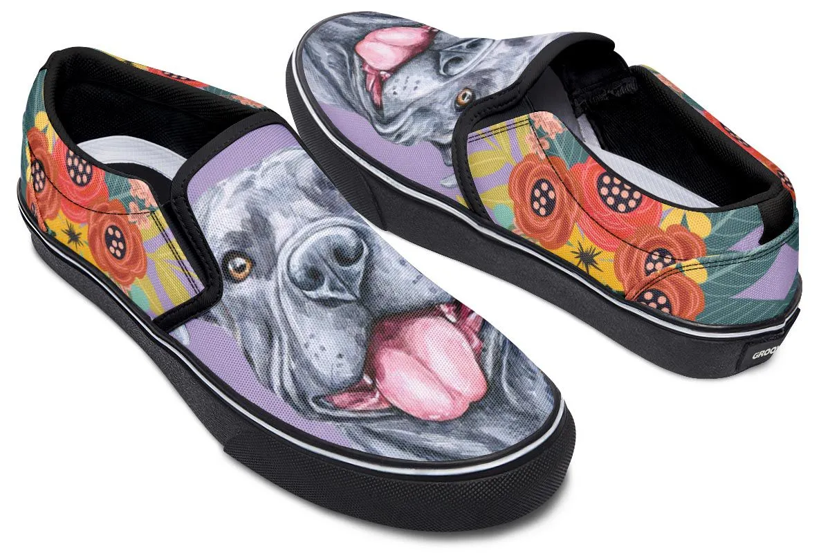 Joyful Grey Pit Bull Slip-On Shoes