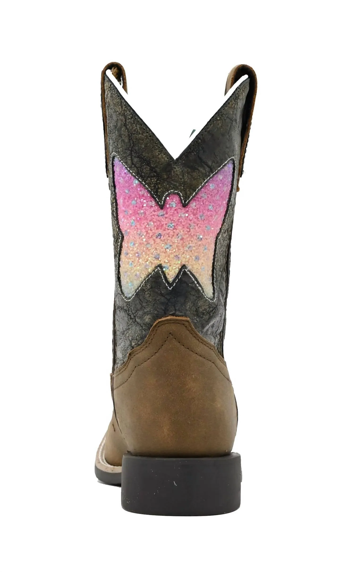 Kids' Chloe Square Toe Western Boots In Brown Distress/charcoal
