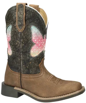 Kids' Chloe Square Toe Western Boots In Brown Distress/charcoal