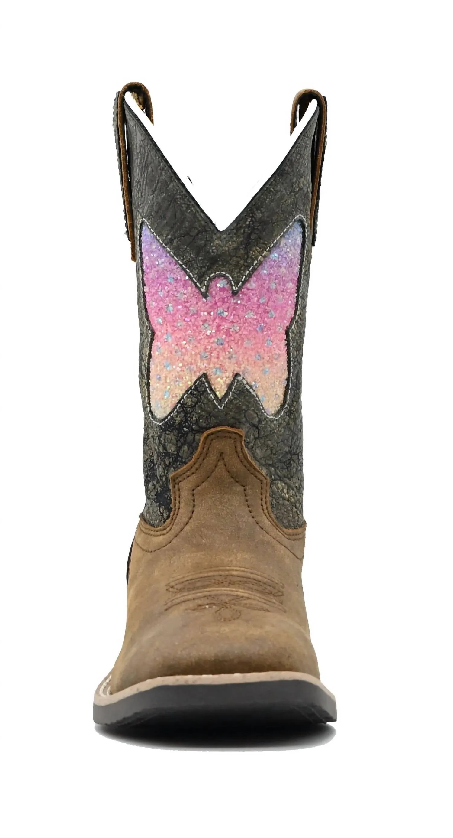 Kids' Chloe Square Toe Western Boots In Brown Distress/charcoal