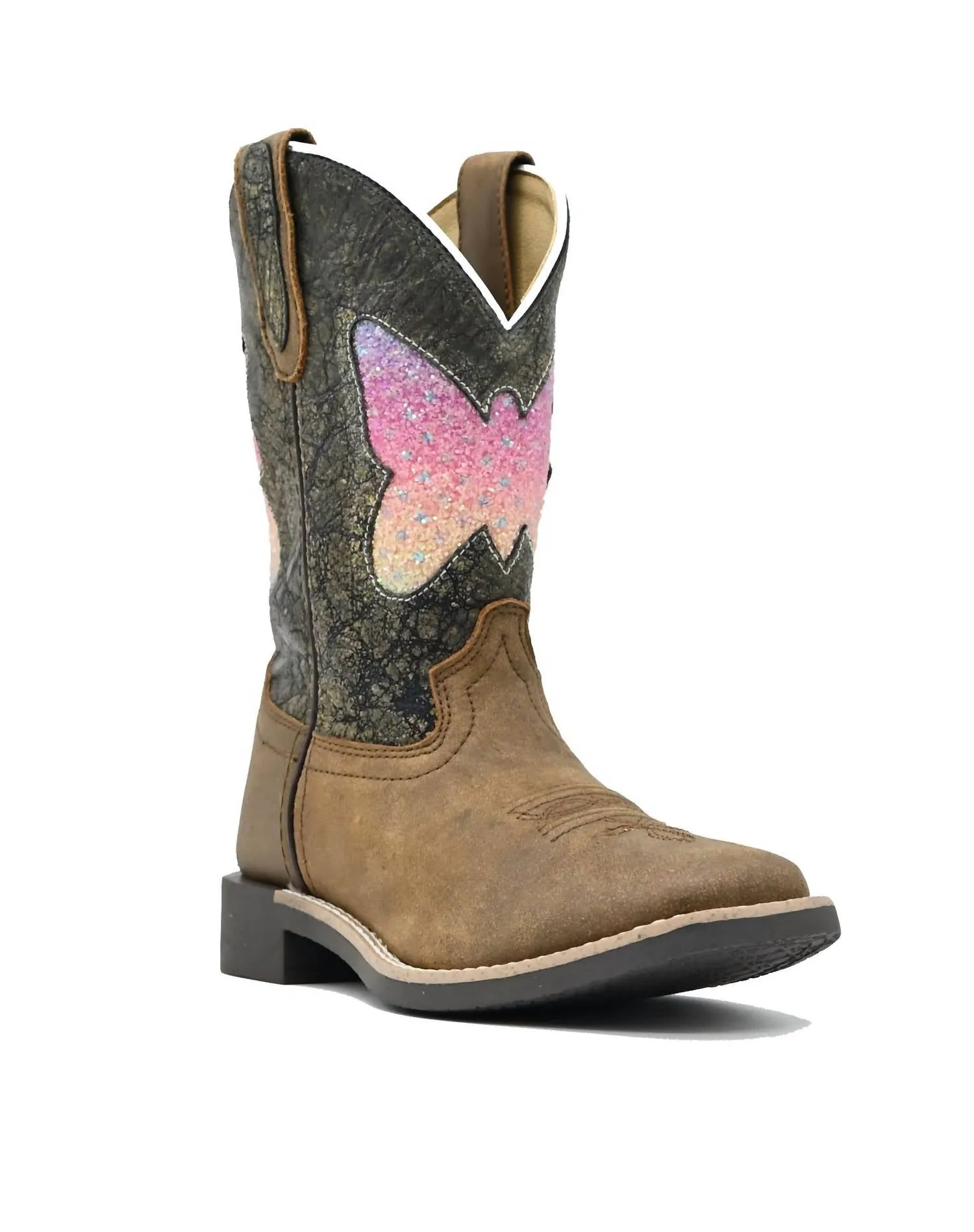 Kids' Chloe Square Toe Western Boots In Brown Distress/charcoal