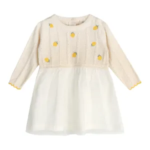 Lemon Embroidered Pointelle Knit Tutu Baby Dress (Organic Cotton)