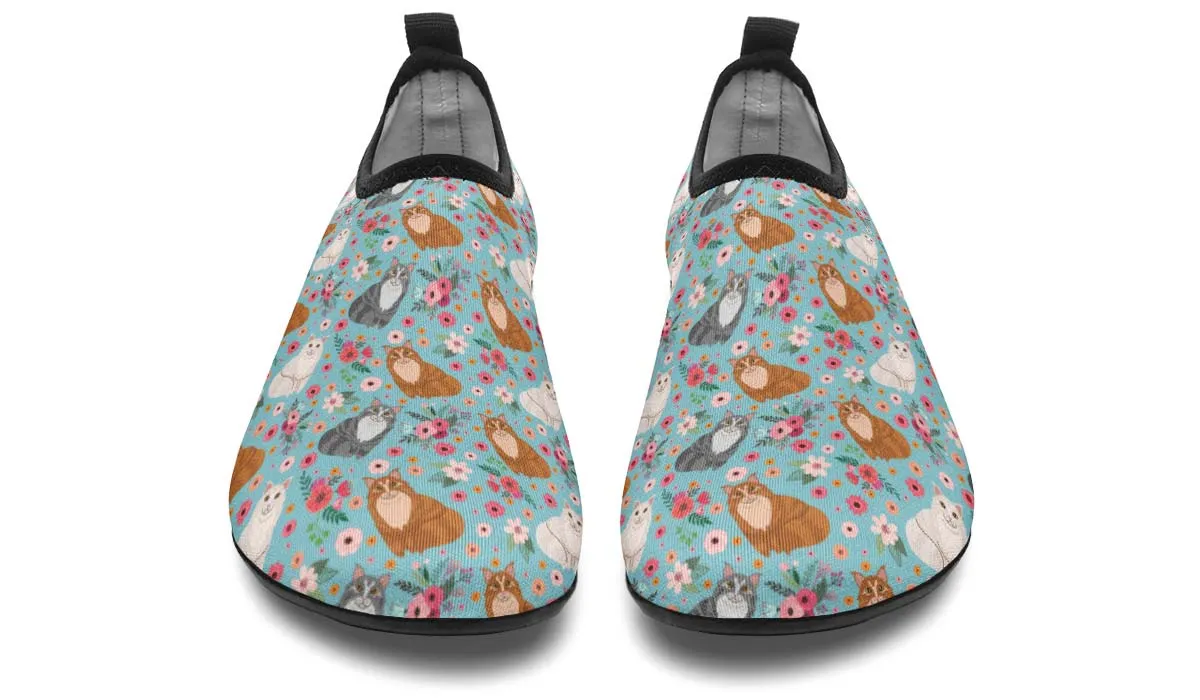 Maine Coon Cat Flower Aqua Barefoot Shoes