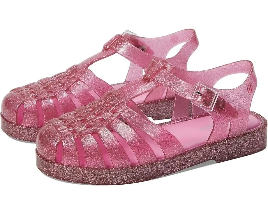 Mini Melissa Possession Shiny Sandals Kids US 2 Glitter Pink Cutout Ankle KHD158