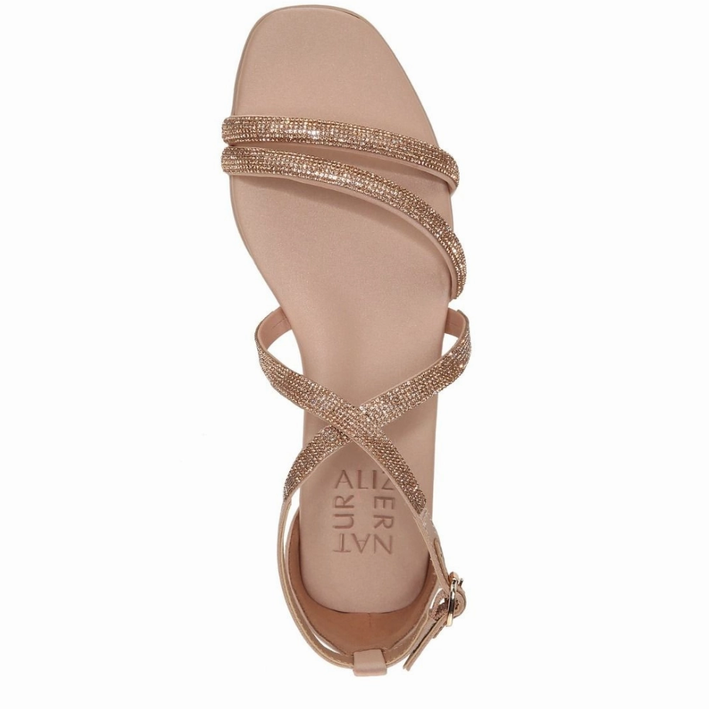Naturalizer Sicily Sandal Women's US 8.5 Beige Rhinestone Square Toe KHD1166