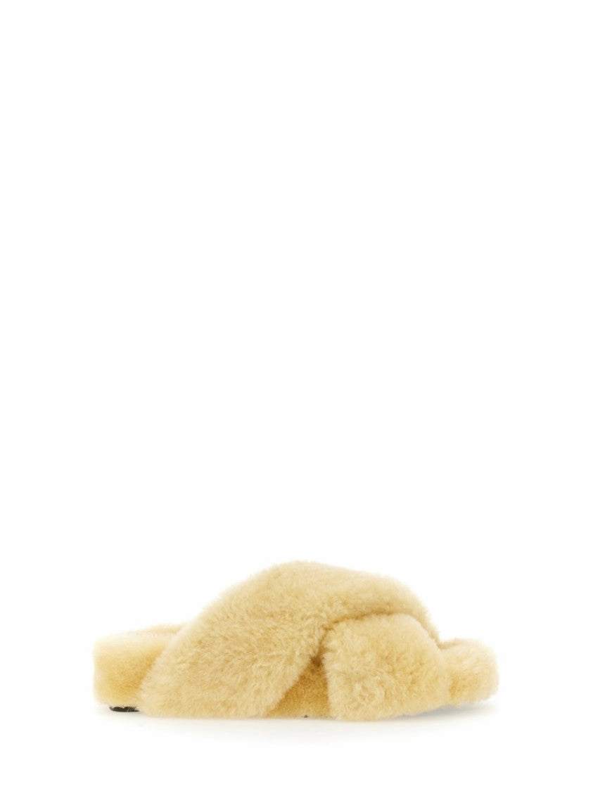 Plush Shearling Cross-Over Sandal With Leather-Covered Sole