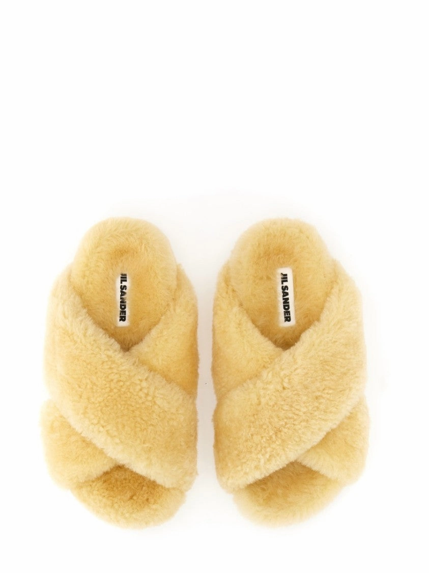 Plush Shearling Cross-Over Sandal With Leather-Covered Sole
