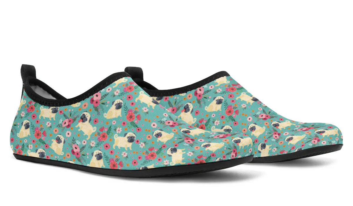 Pug Flower Aqua Barefoot Shoes