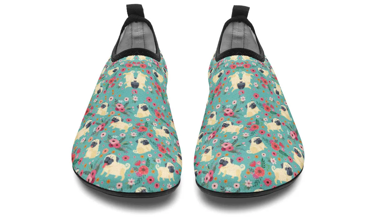 Pug Flower Aqua Barefoot Shoes