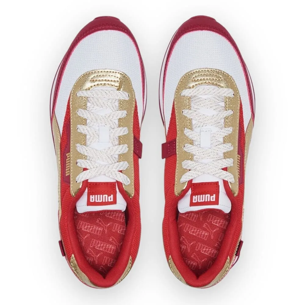 Puma Future Rider Glitz Jr White-Persian Red-Gold  384752-01 Grade-School
