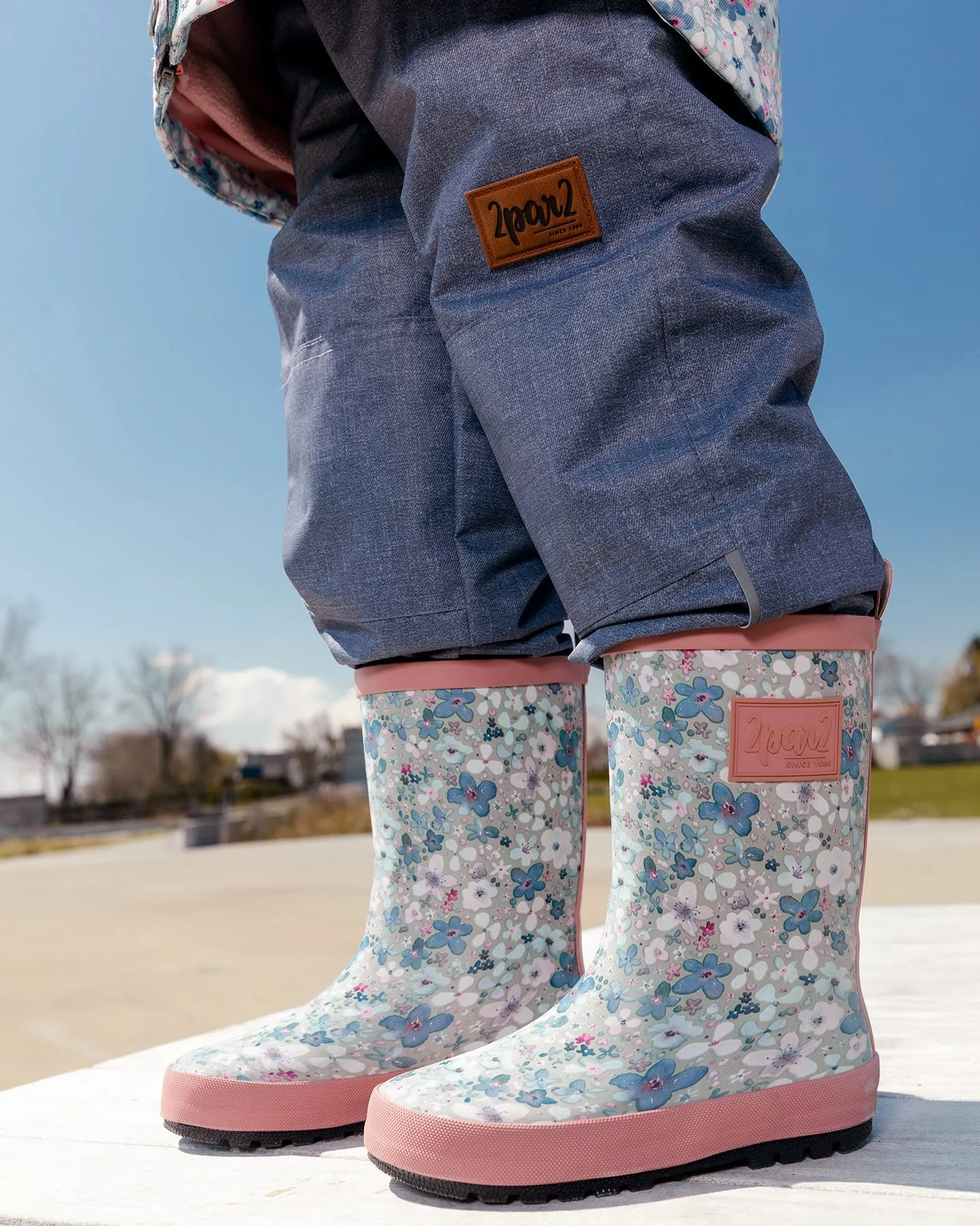 Rain Boots Baby Blue Printed Watercolor Flowers