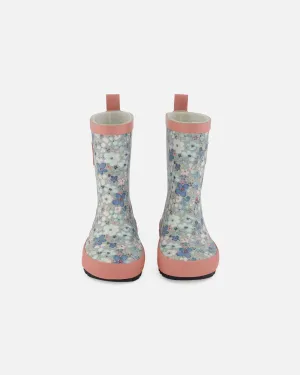 Rain Boots Baby Blue Printed Watercolor Flowers