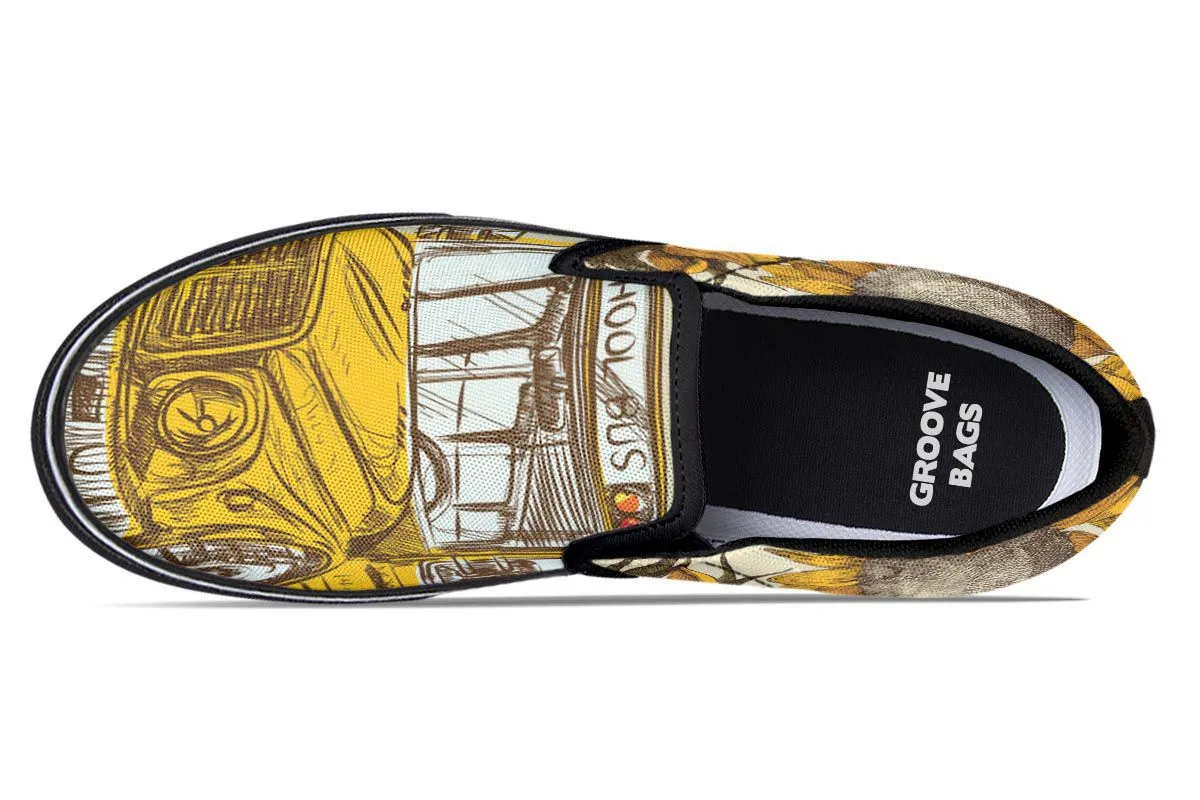 School Bus Sketch Slip-On Shoes