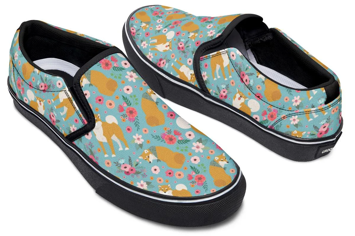 Shiba Inu Flower Slip-On Shoes