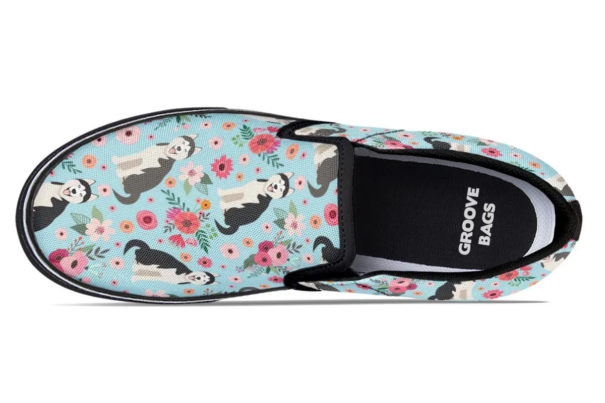 Siberian Husky Flower Slip-On Shoes