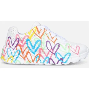 Skechers Girls Uno Sneakers Lite Spread The Love White Multicolor