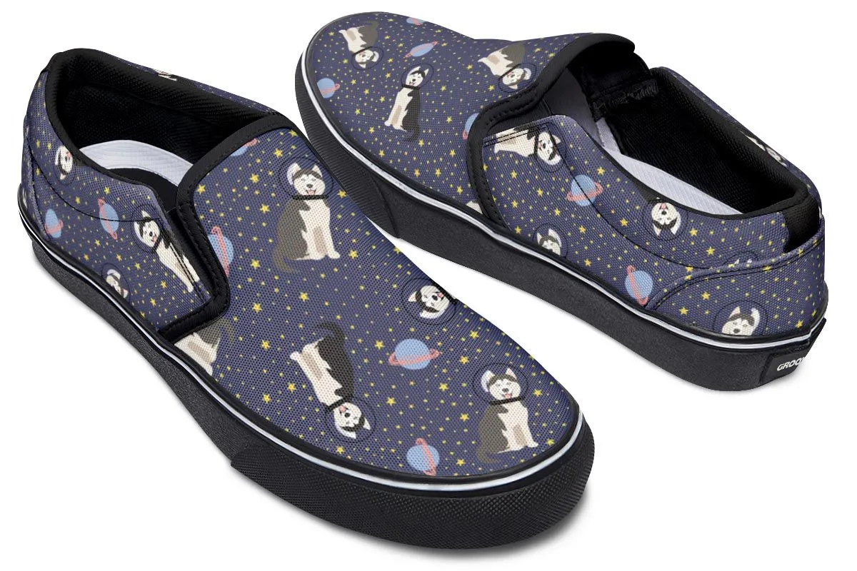 Space Siberian Husky Slip-On Shoes