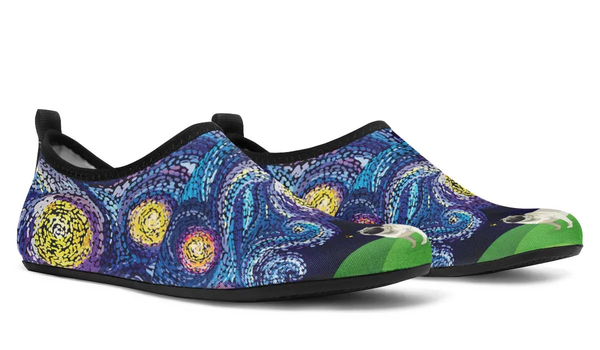 Starry Night Pug Aqua Barefoot Shoes