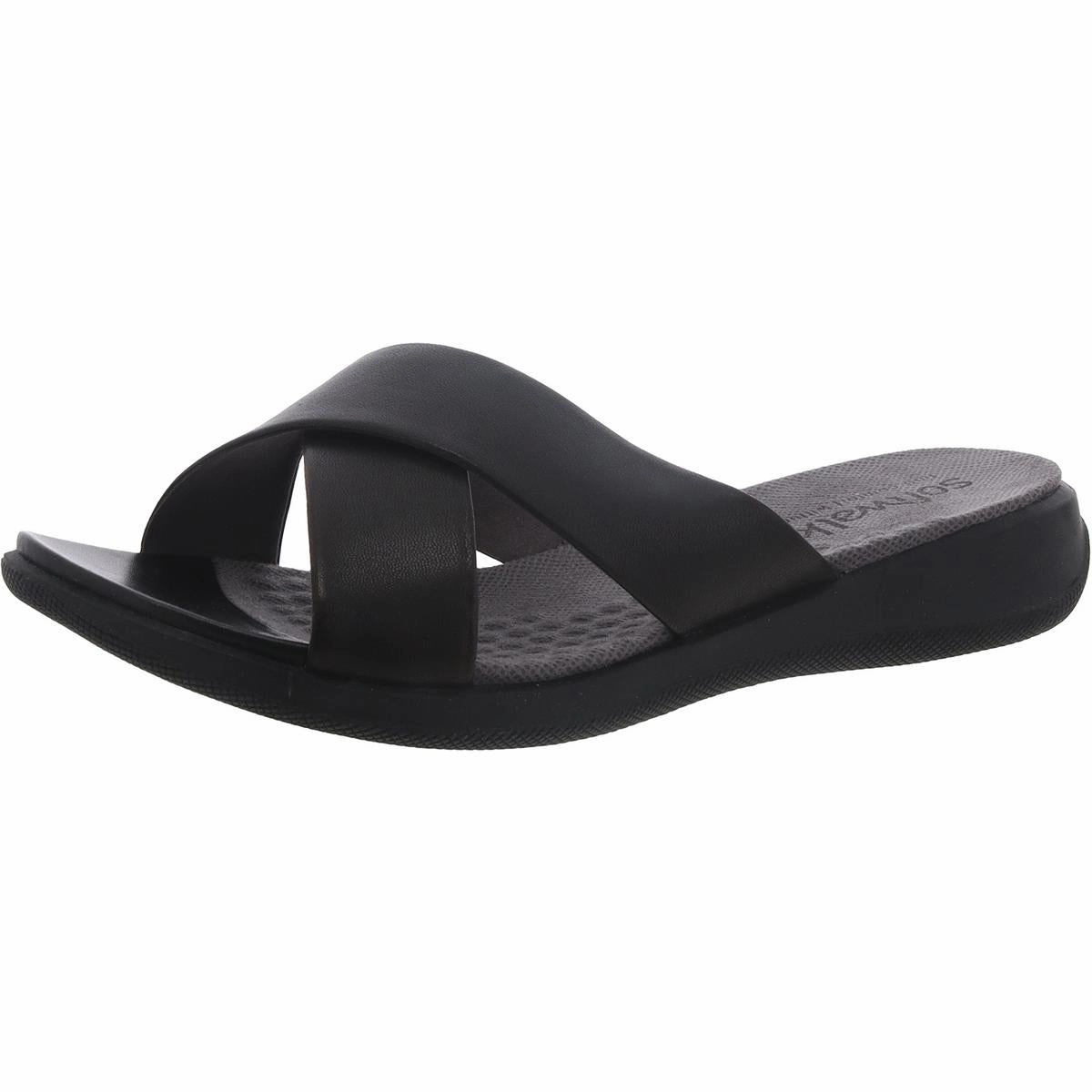 Tillman Womens Leather Cross Strap Slide Sandals