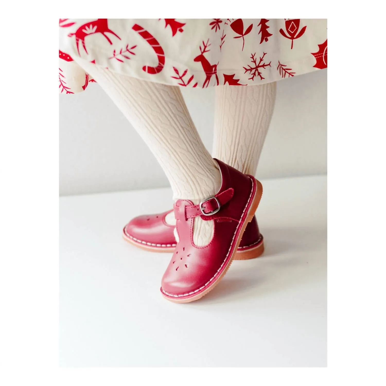 Toddler And Girl's Joy Classic Leather T-Strap Mary Jane In Red
