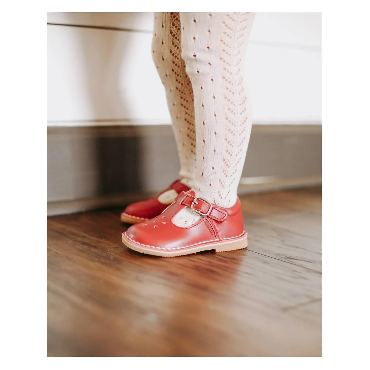 Toddler And Girl's Joy Classic Leather T-Strap Mary Jane In Red