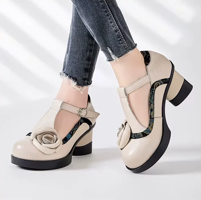 USS Shoes Eva Women's Buckle Strap Flower Pumps