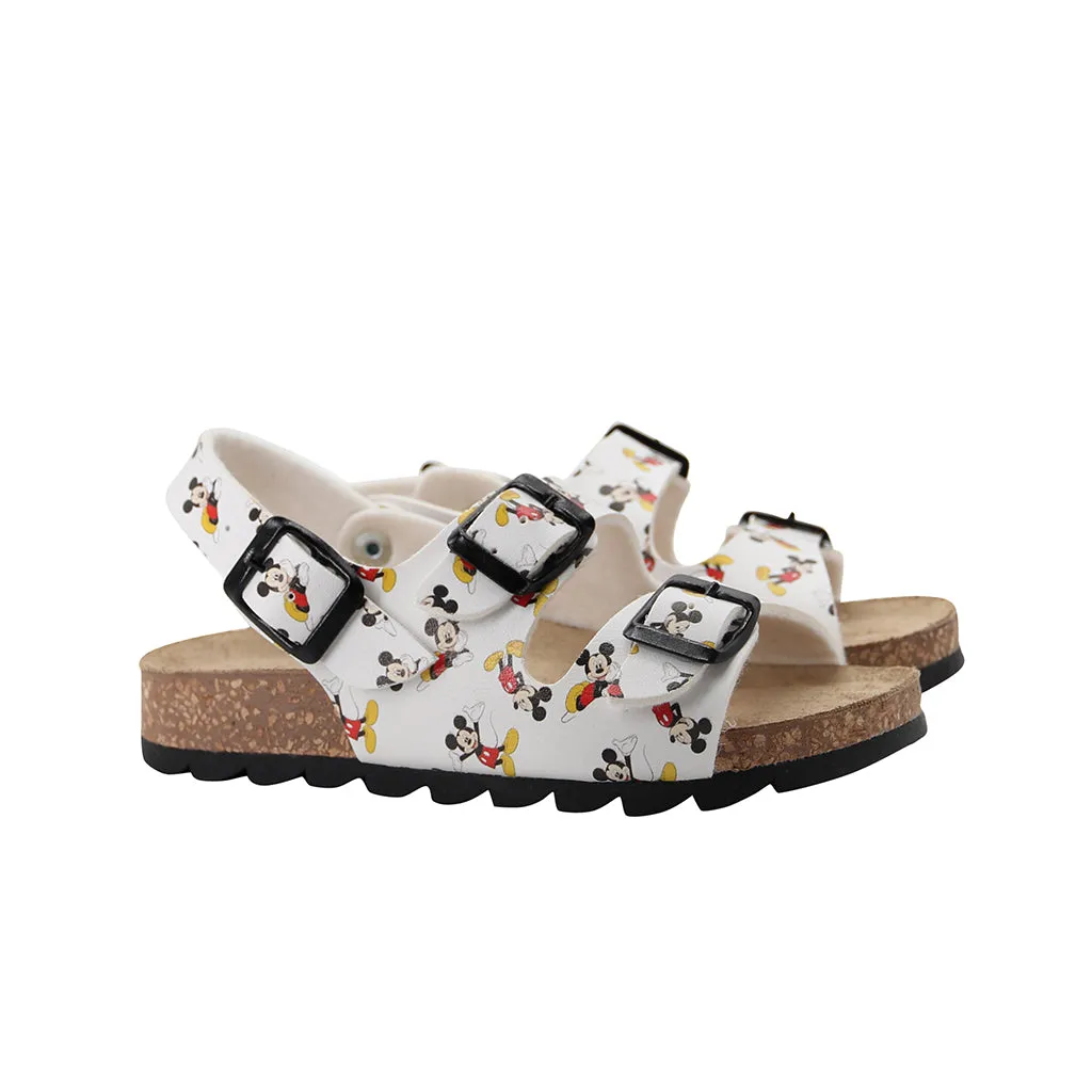 White Mickey Mouse Buckle Sandals