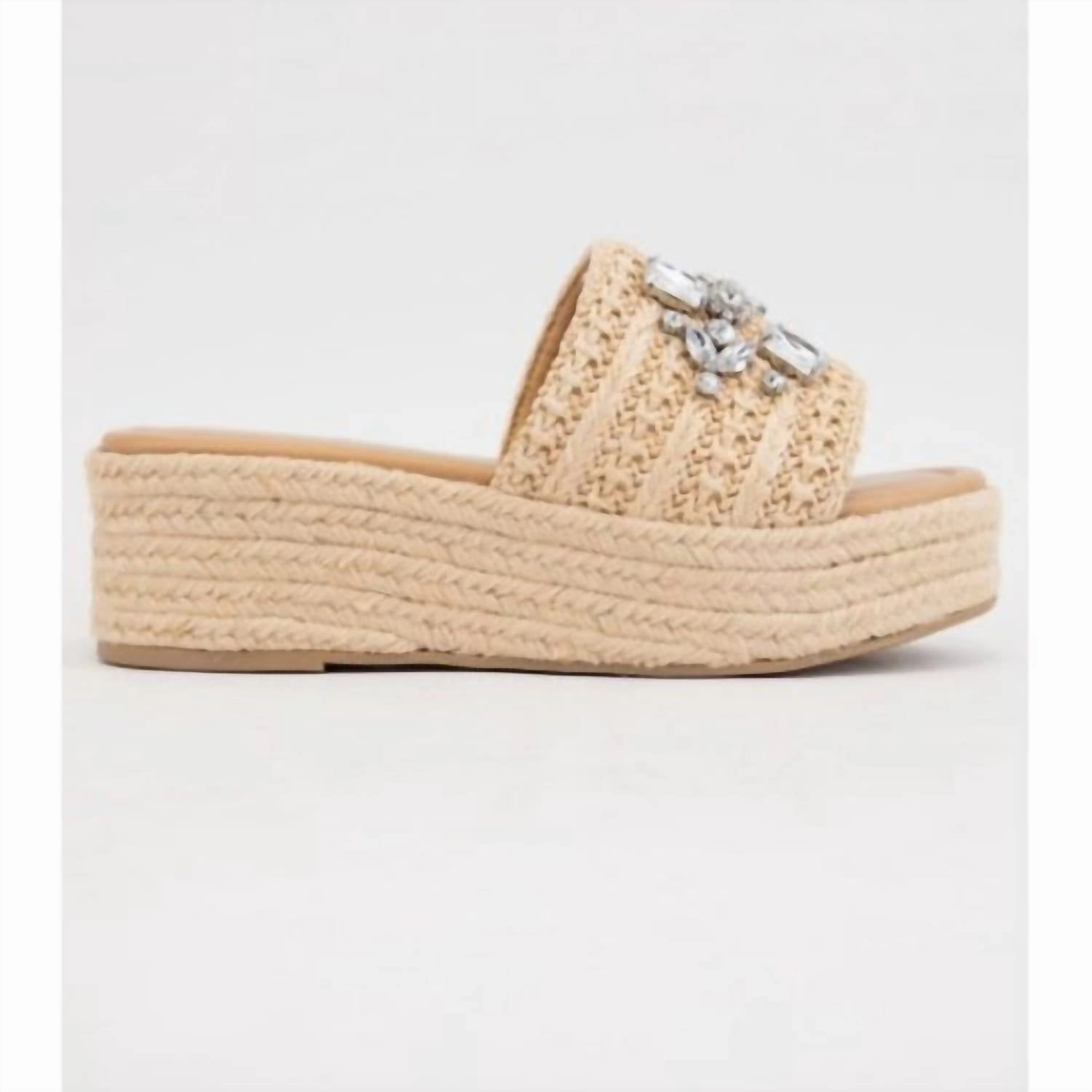 Women's Rhinestone Raffia Platform Sandals In Beige