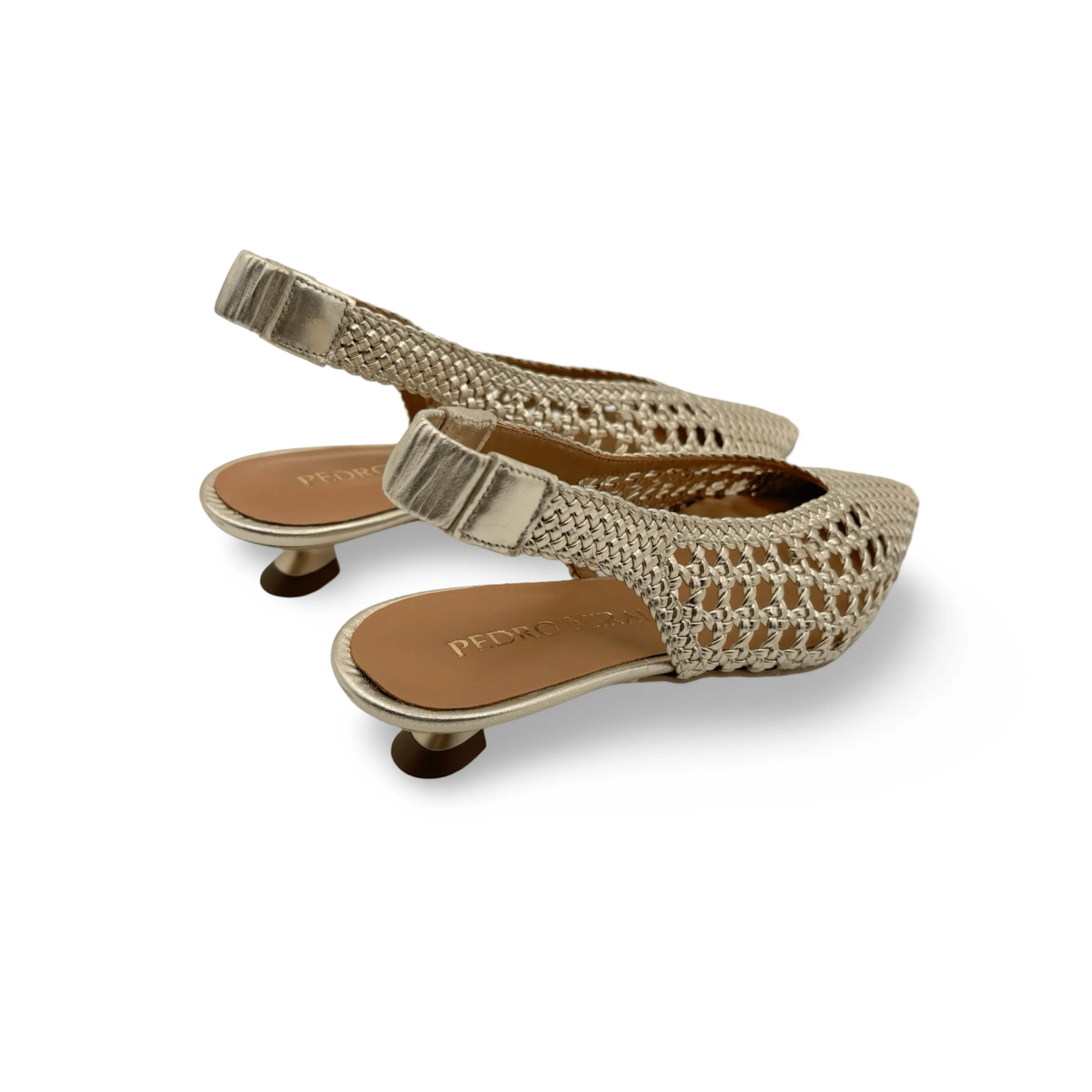 Woven Gold Leather Slingback