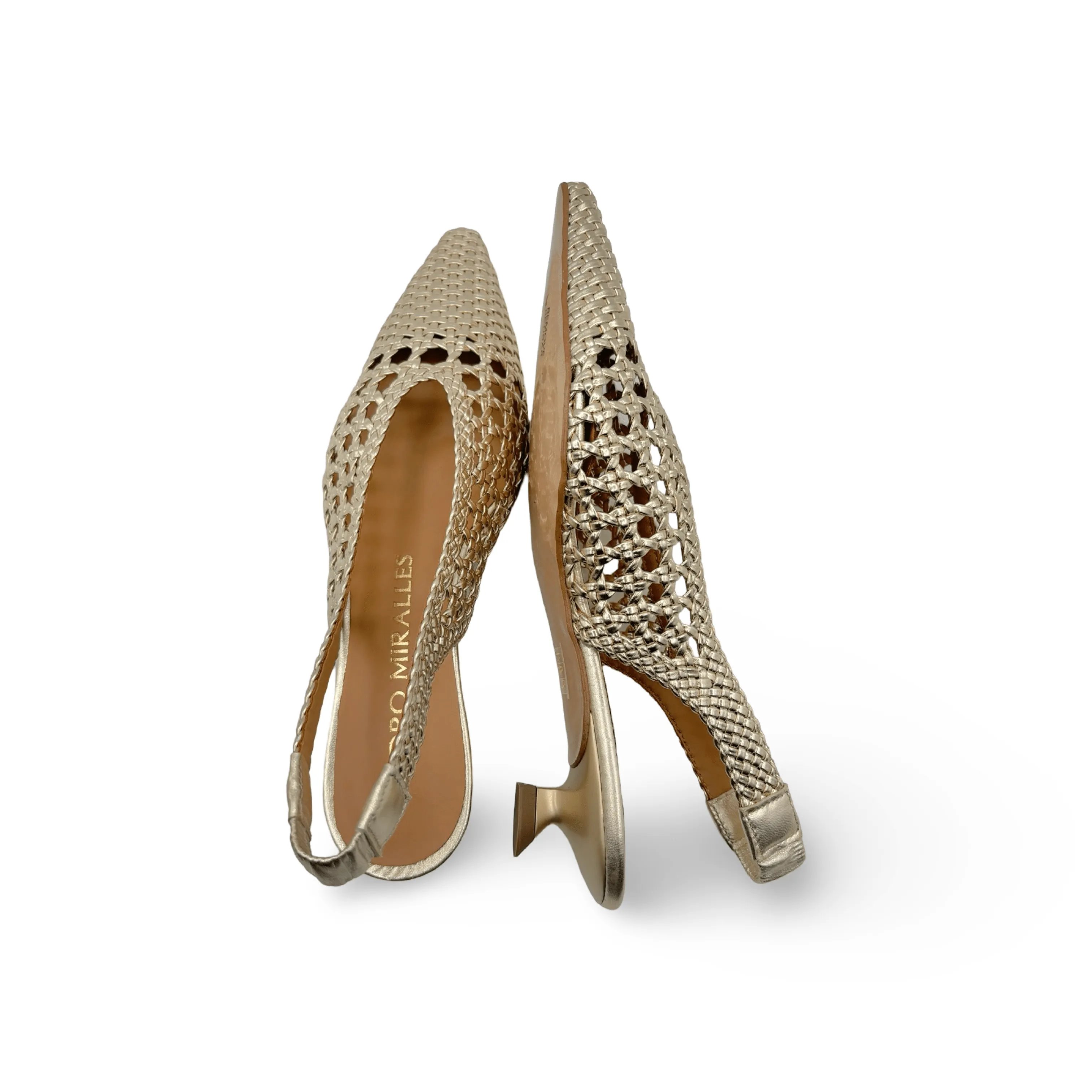Woven Gold Leather Slingback