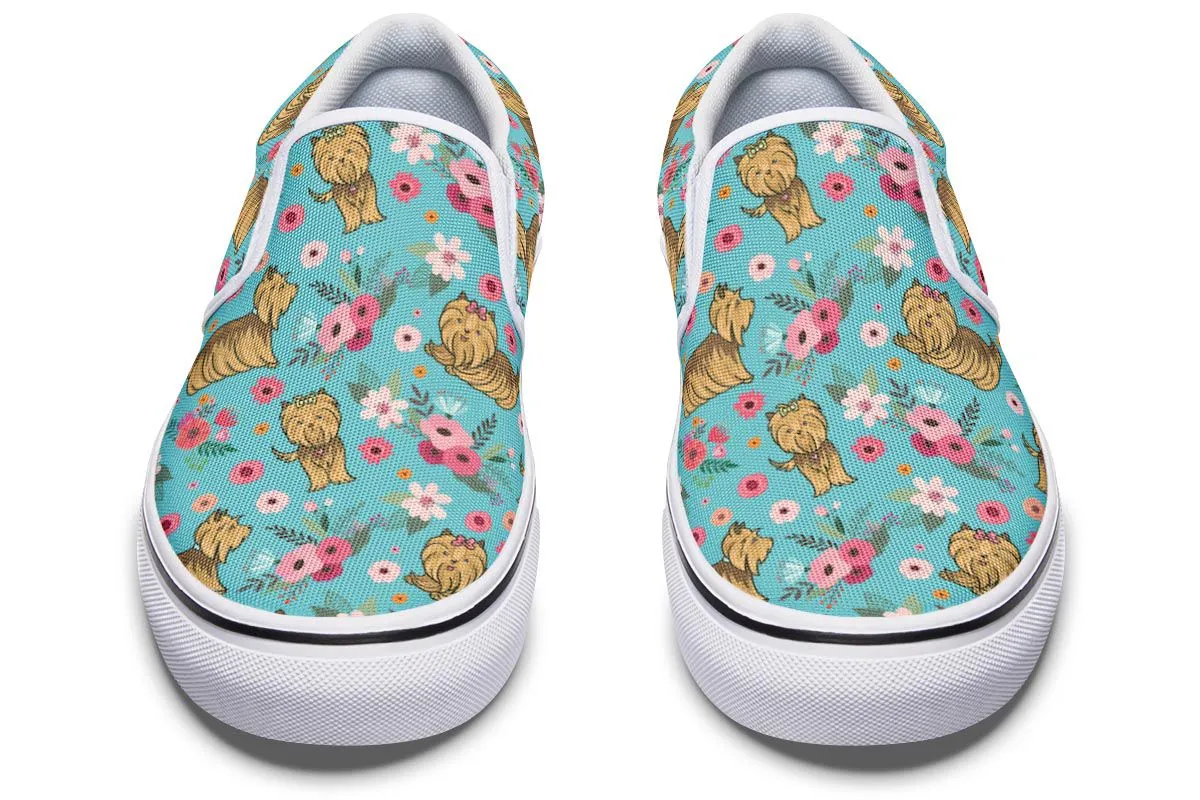Yorkshire Terrier Flower Slip-On Shoes